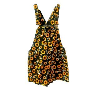 Hot Topic Denim Daisy Shortall Black Orange Large Shorts Beach Pool Vacation